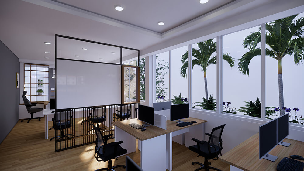 Nội thất văn phòng nhỏ thiết kế Mẫu & Phối cảnh 3D